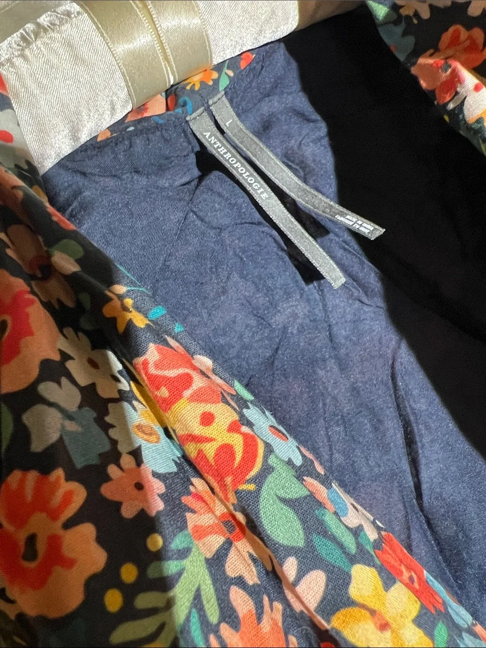 Anthropologie Navy Floral Midi Dress with Multicolor Blossoms NWOT L - Picture 4 of 13